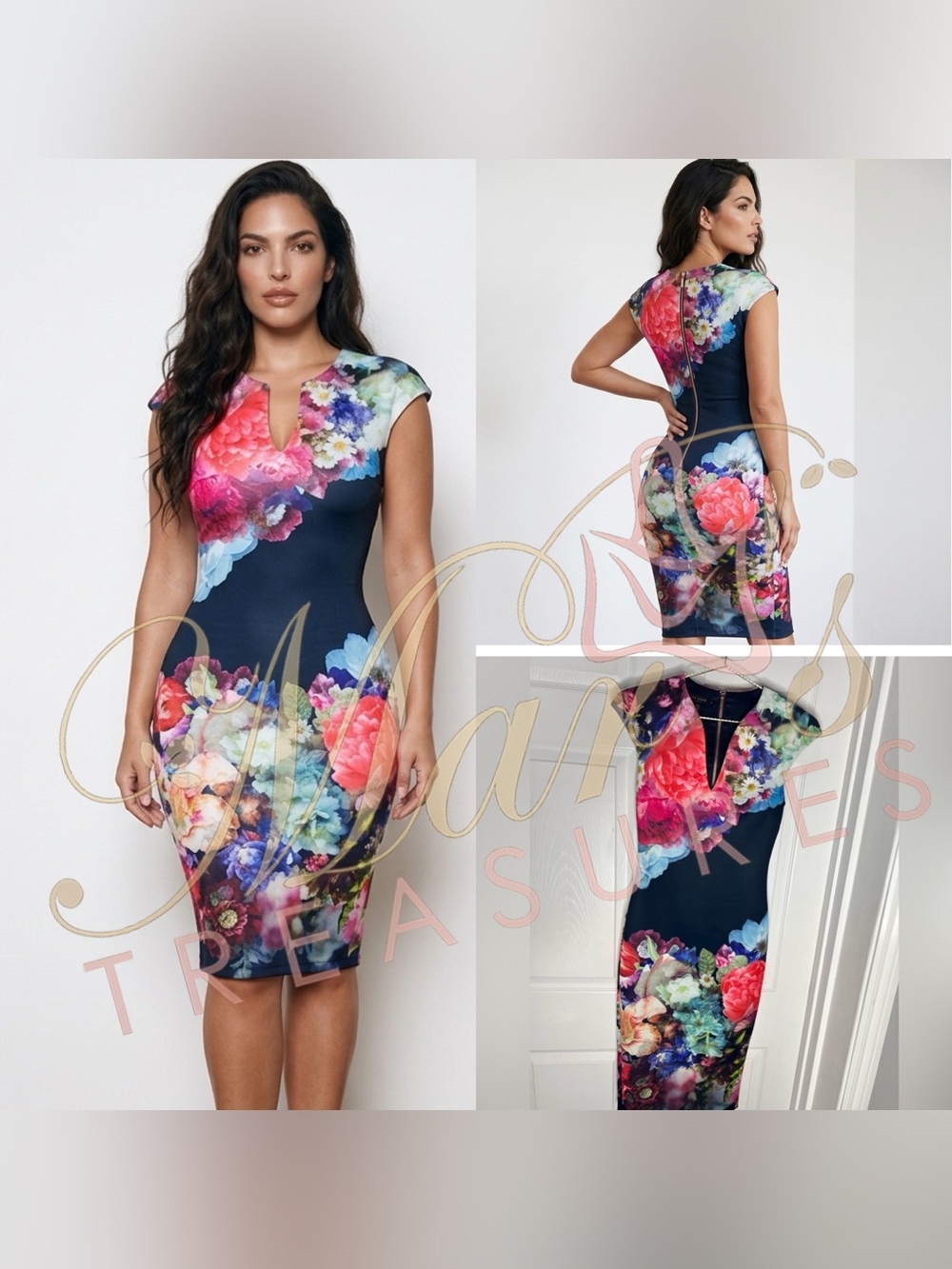 Ted Baker Floral Sheath Midi Dress Sz XS
